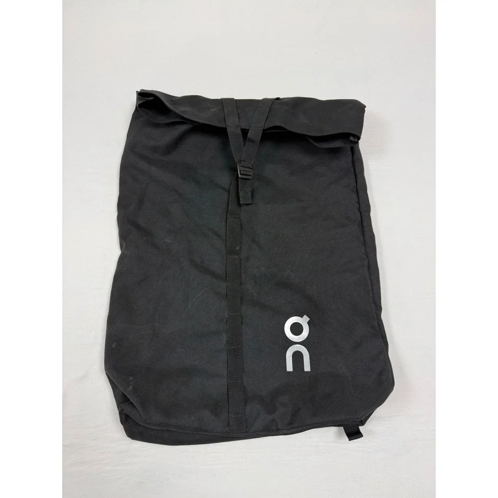 On Running Black Roll Top Backpack Lightweight Commuter‎ Bag Magnetic Buttons